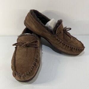 LL Bean Moccasin Slippers Mens 11M Wicked Good Suede Shearling Lined Warm Shoes